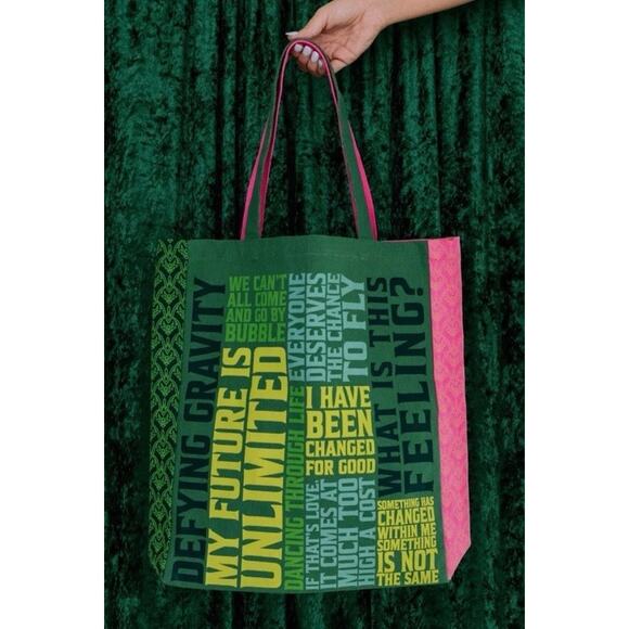 Wicked for Good Pink and Green Word Cloud Double Sided Large Canvas Tote Bag - Picture 3 of 4